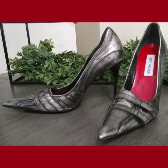 Steve Madden Shoes - Steve Madden Bullit Metallic Silver/Grey Heels